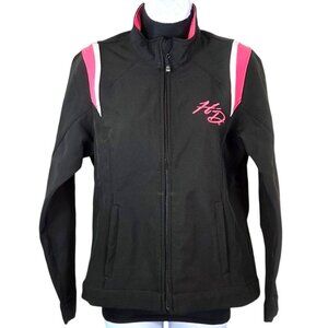 Harley-Davidson Womens Black Jacket With Pink Embroidery & Stripes Full Zip Size
